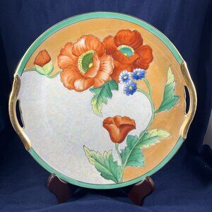 Vintage Noritake Platter Orange Floral HandPainted Lusterware Serving Gilt Japan